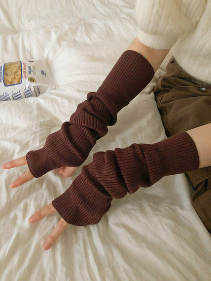 Women's Knitted Wool Half-sleeve Warm Open Finger Touch Screen Arm Gloves