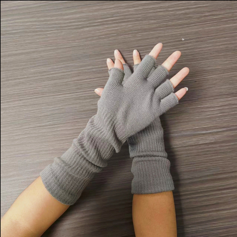 Solid Color Half Finger Writing Warm Open Gloves