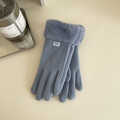 Women's Warm Thickened Cute Ladies Cycling Cold Protection Fleece-lined Five-finger Gloves