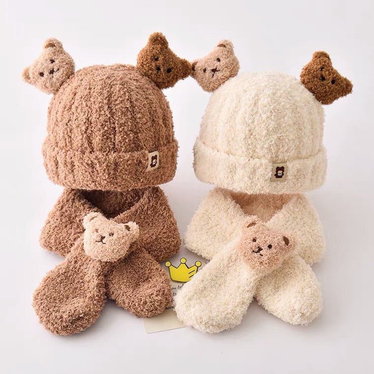 Children's Winter Hat Two-piece Set Plush Warm Boy Kids' Headwear