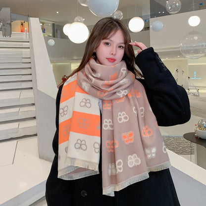 Women's Warm Winter Thickened Double-sided Dual-purpose Tassel Scarfs