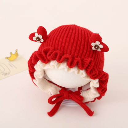 Hat Cute Sweet Flowers Woolen Princess Style Knitted Earflaps Kids' Headwear