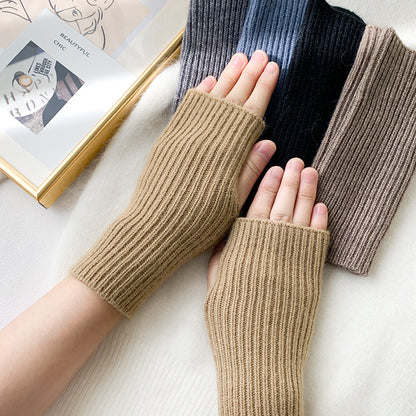 Women's Half-cut Winter Fingerless Cute Writing Korean Style Gloves