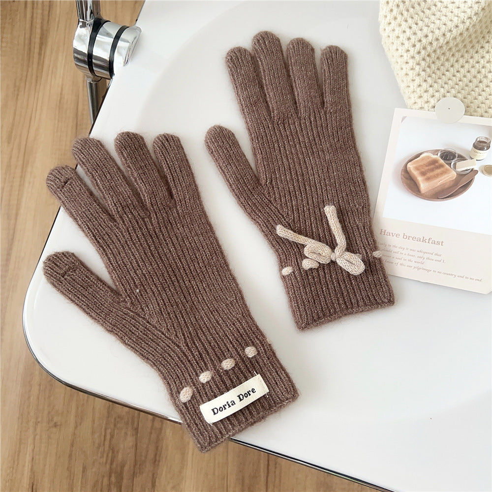 Women's Color Cute Winter Knitted Korean Warm With Hole Gloves