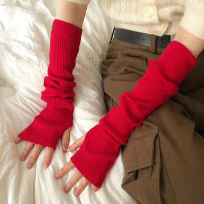 Women's Knitted Wool Half-sleeve Warm Open Finger Touch Screen Arm Gloves