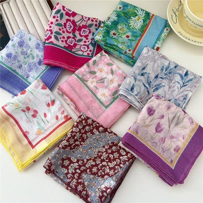 Women's Band Cotton Linen Small Square Towel Scarfs