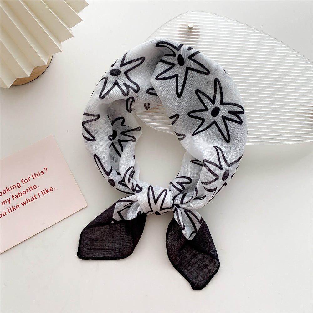 Women's Cotton Linen Small Square Towel Autumn Summer Bandana Headband Scarfs