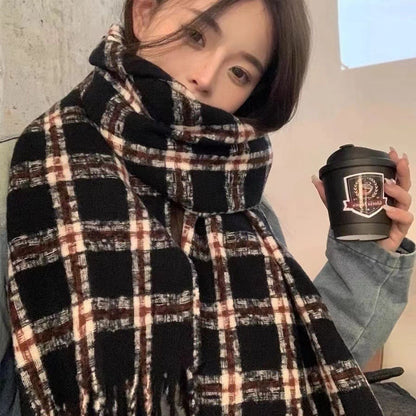 Women's Mohair Winter High-grade Plaid Artificial Cashmere Lovers Wild Warm Scarfs