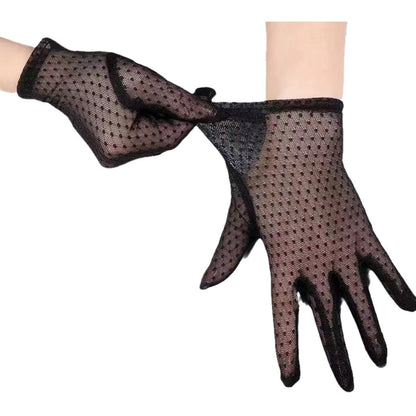 Women's Plaid Breathable Stretch Sexy Black Five-finger Driving Gloves