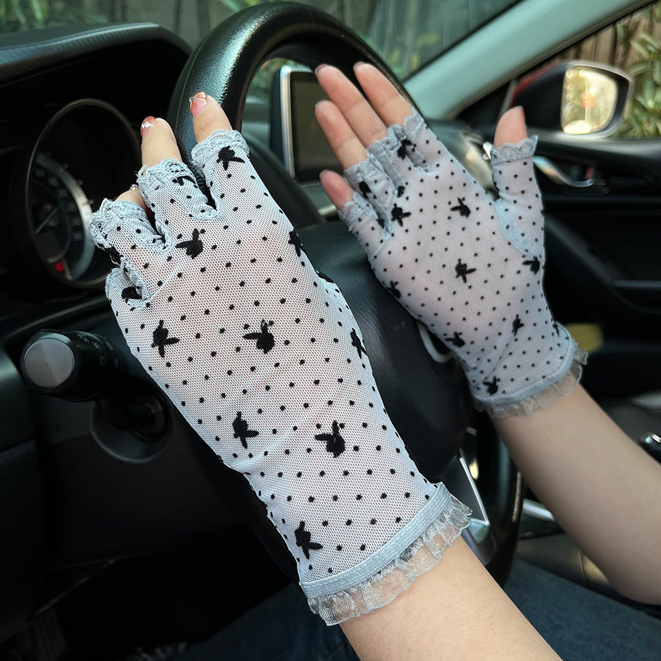 Women's Sun Protection Ice Feeling Breathable Black Gloves