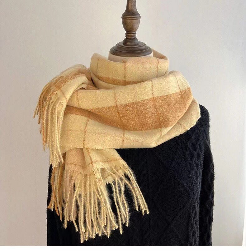 Winter Plaid Cashmere Warm Tassel Shawl Scarfs