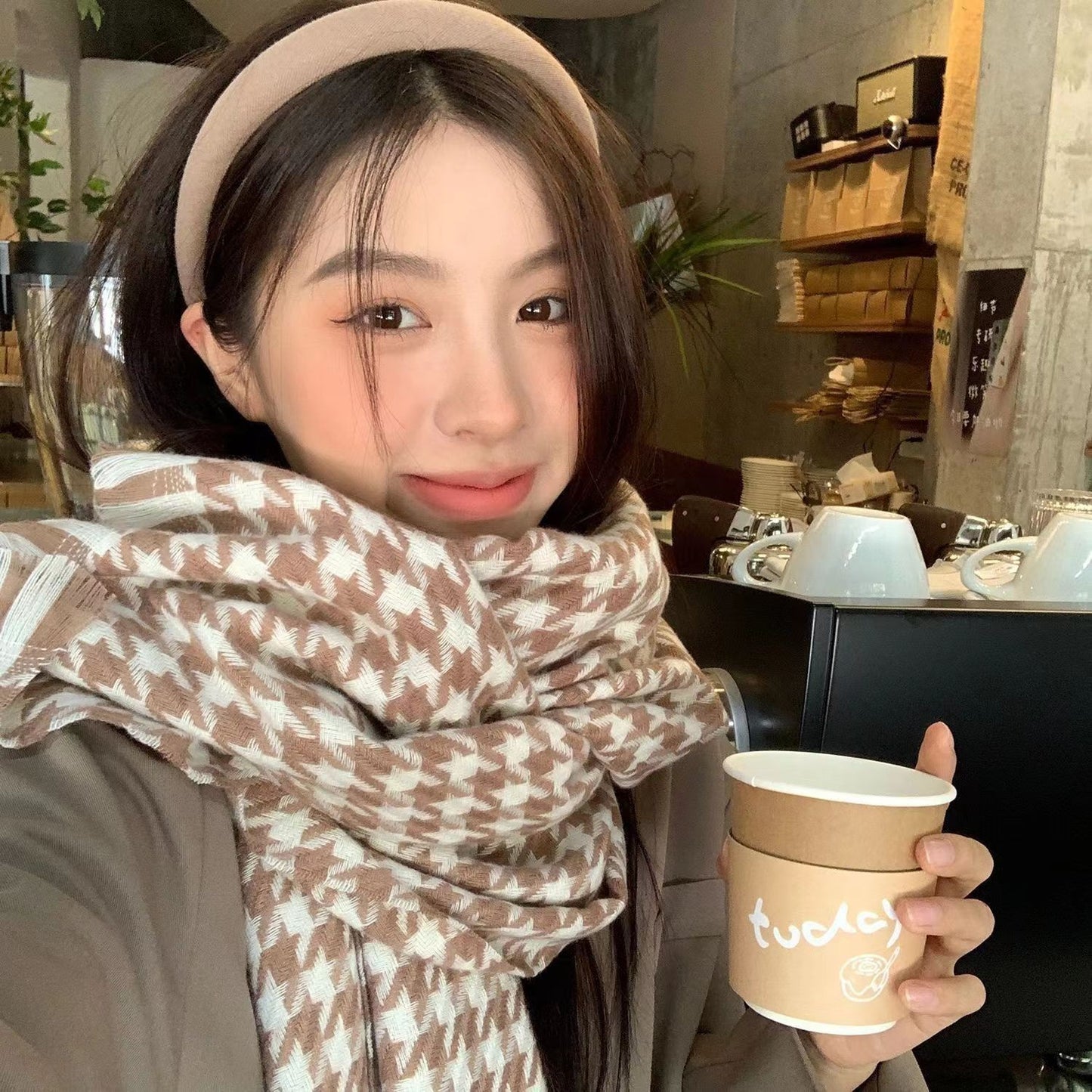 Women's Korean Plaid Thickened Warm Female Fashion Scarfs