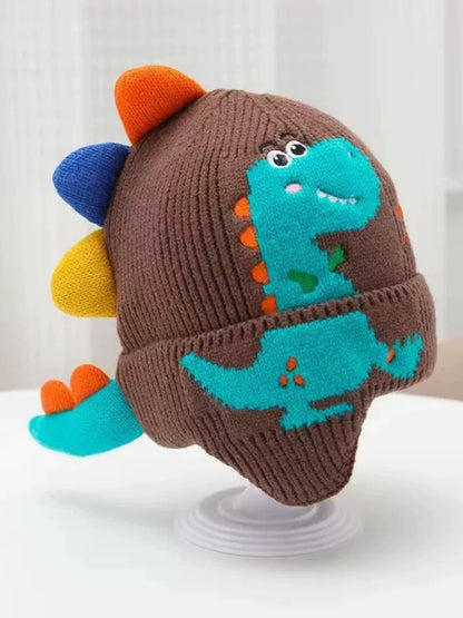 Children's Cartoon Dinosaur Plush Bonnet Thick Windproof Kids' Headwear