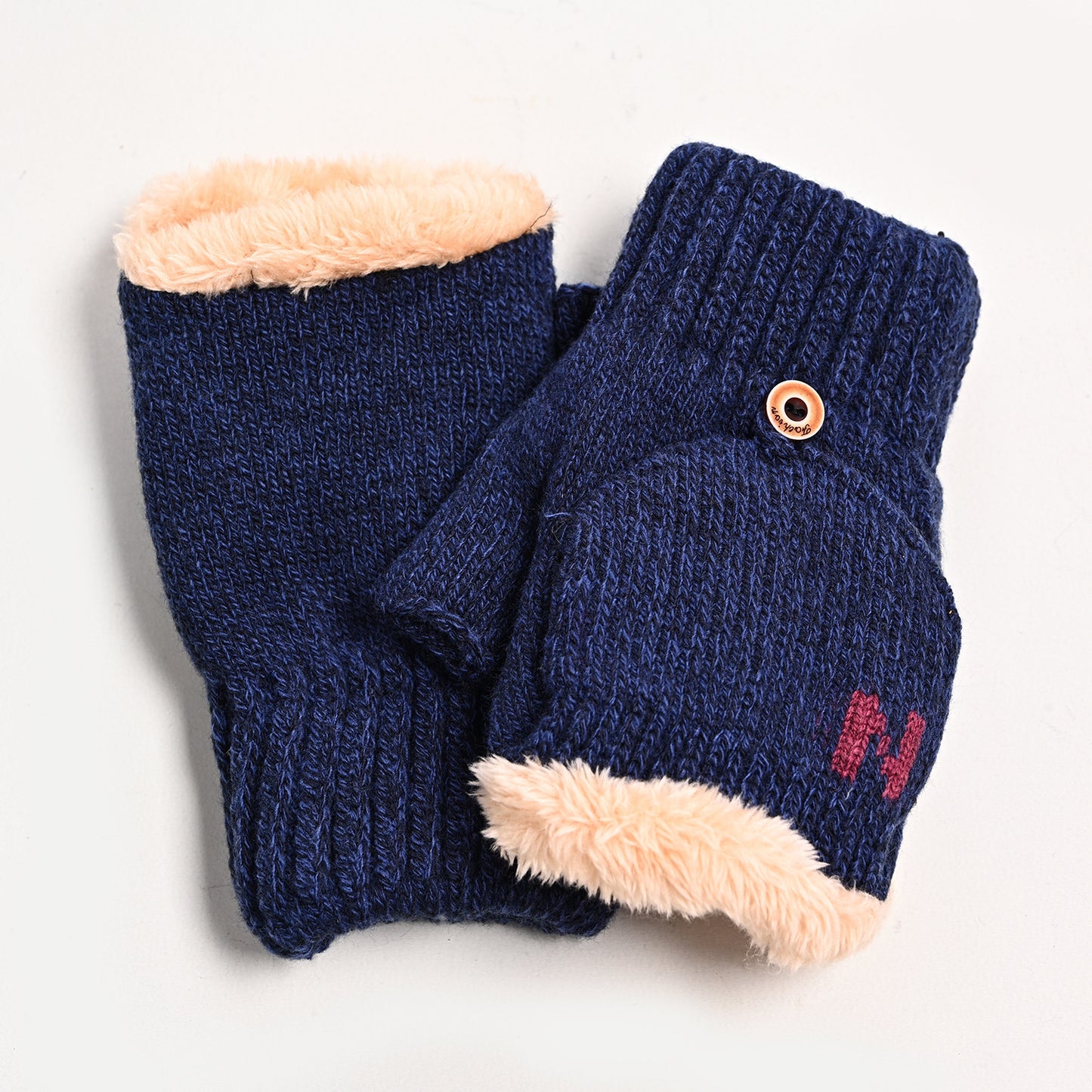 Men's Flip Letter Winter Fleece-lined Thickened Fingerless Knitted Gloves