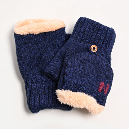 Men's Flip Letter Winter Fleece-lined Thickened Fingerless Knitted Gloves