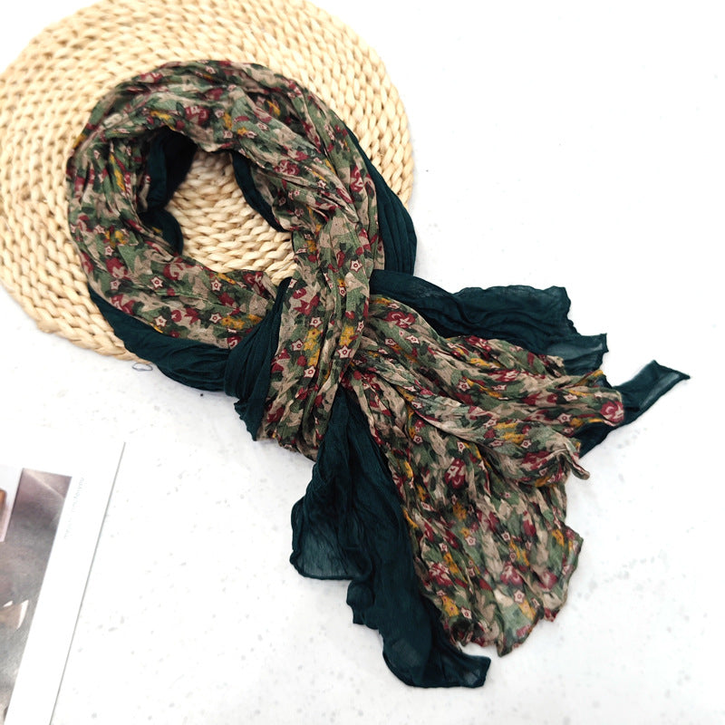 Women's Pleated Simple Silk Floral Shawl Bali Scarfs