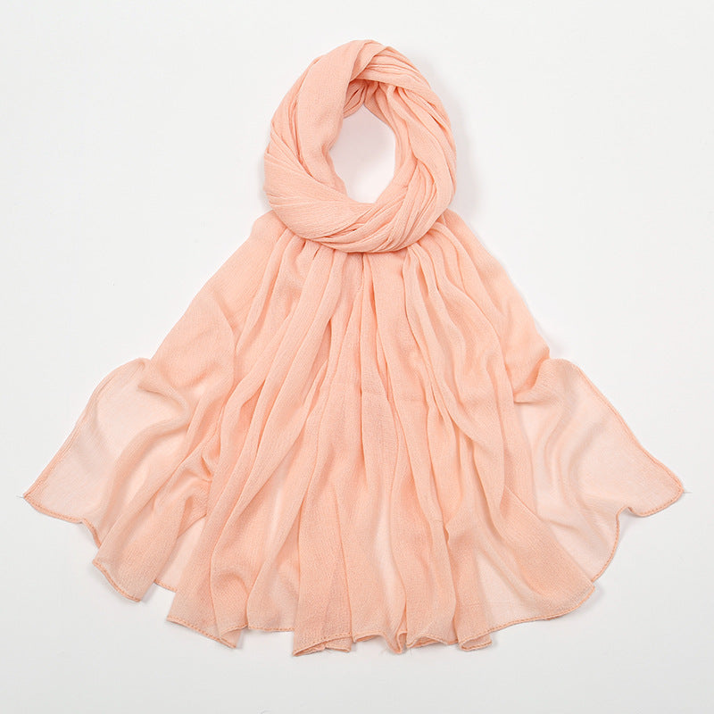 Rayon Headscarf Solid Color Elegant Crumpled Scarfs