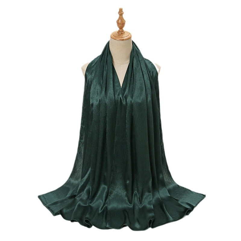 Women's Malaysian Satin Silky Shawl Pleated Solid Scarfs