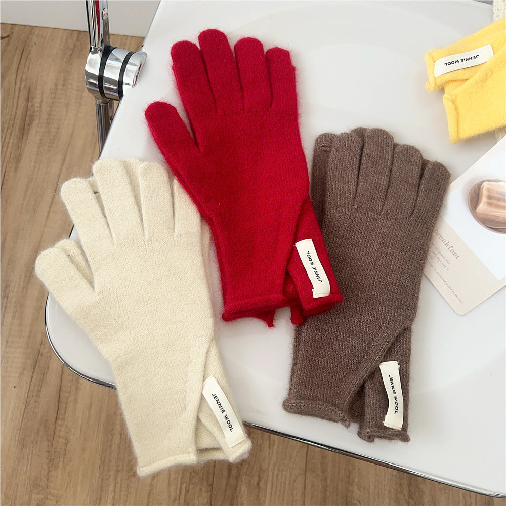 Winter Korean Style Pure Color Cute Five Finger Gloves