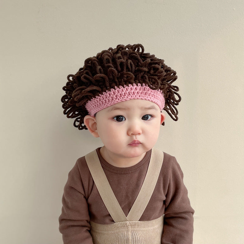 Hat Wig Boys Cute Woolen Sleeve Kids' Headwear