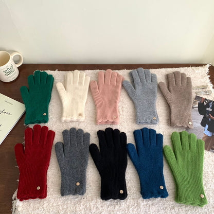 Women's Color Lace Wool For Winter Thermal Knitting Five Gloves