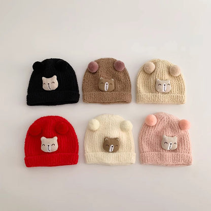 Cute Super Double Ball Bear Knitted Kids' Headwear