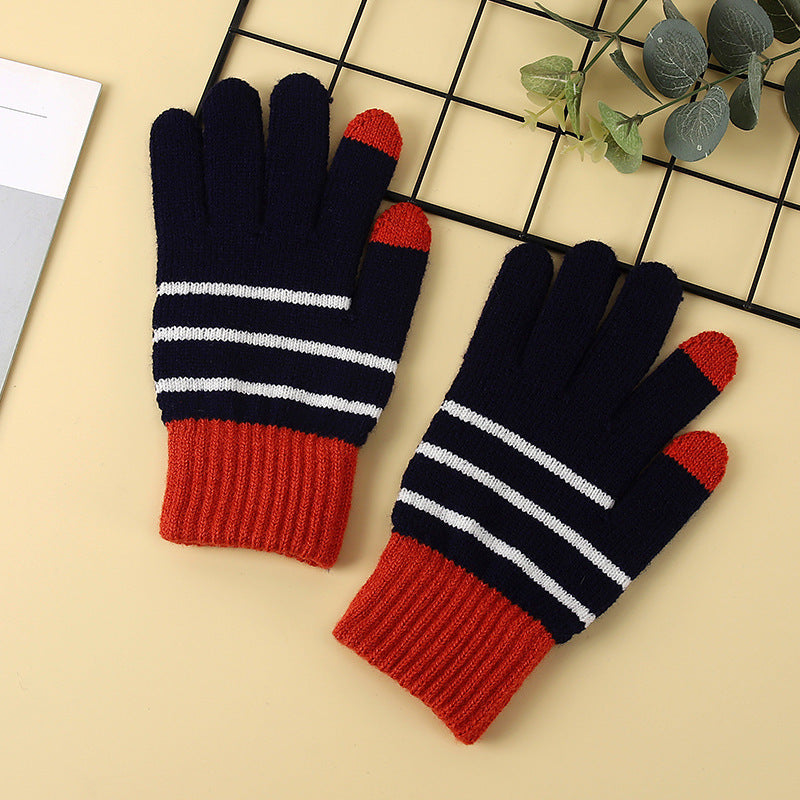 Women's & Men's Plaid Striped With Fleece Lining Touch Gloves