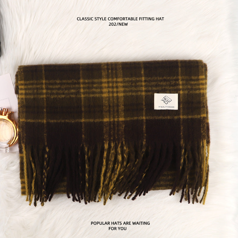 Women's High-grade Plaid Mohair Thickened Warm Korean Scarfs