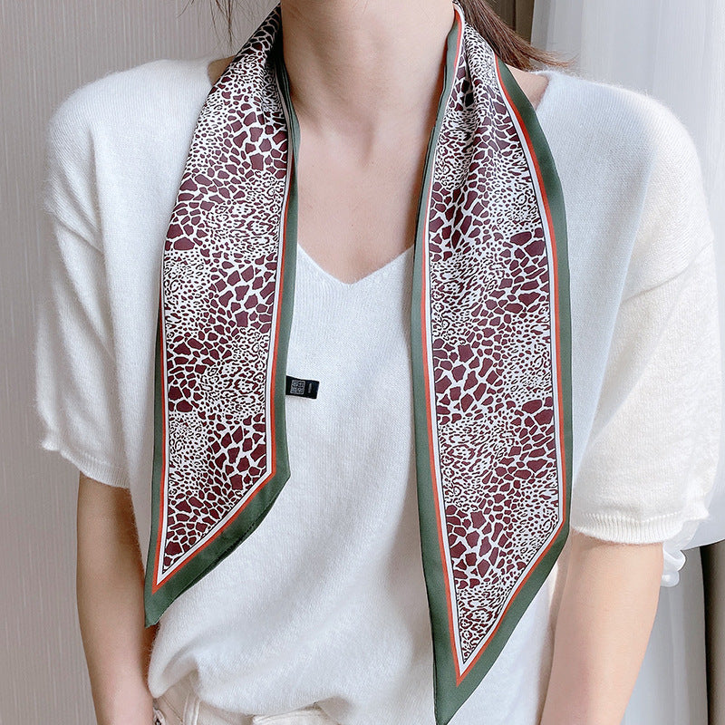 Women's Oblique Angle Small Silk Decorative Fine Narrow Neckerchief Ribbon Scarfs