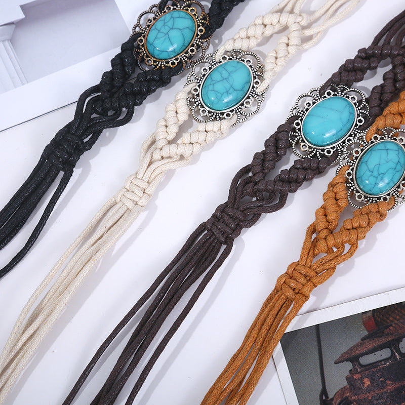 Women's Ethnic Style Woven Acrylic Turquoise Waist Belts