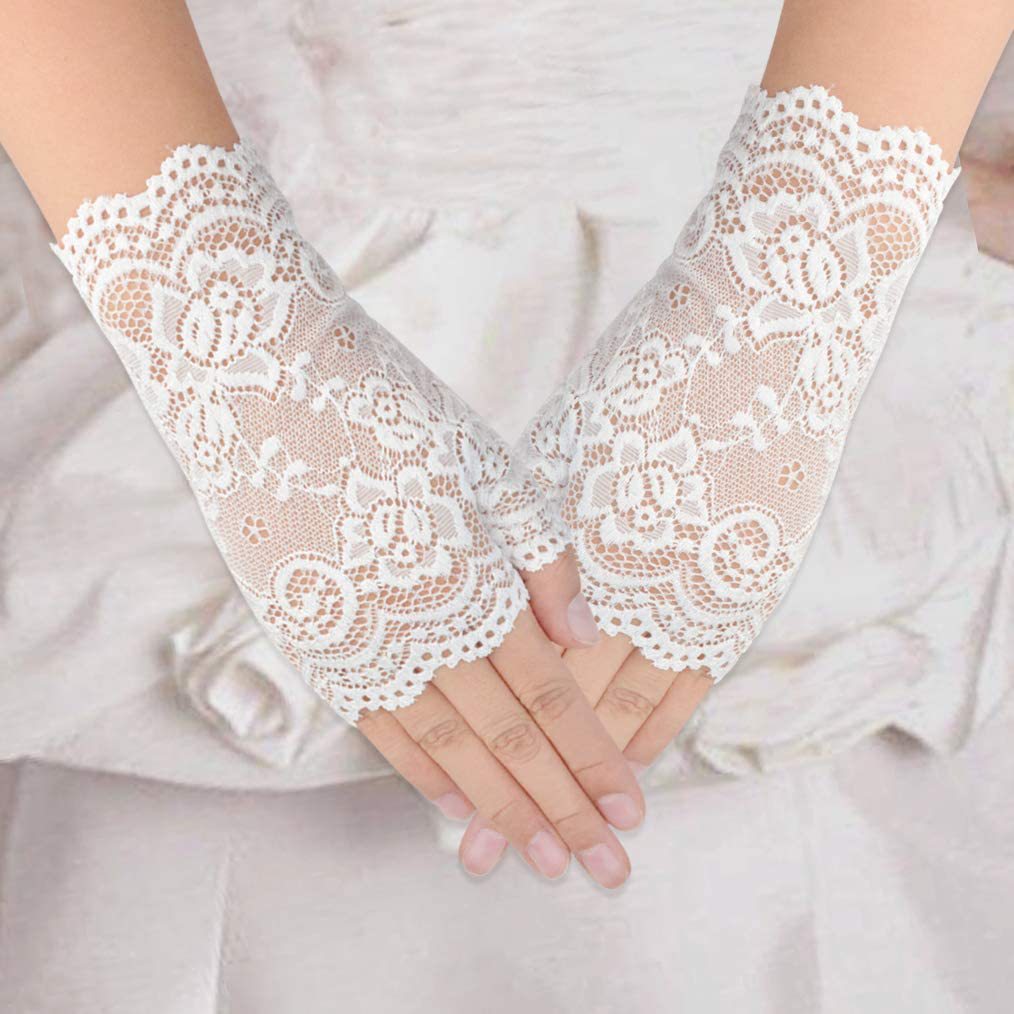 Women's Lace Half Finger Fingerless Open Short Gloves