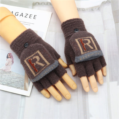 Men's Half Finger Five Flip Thickened Crystal Yarn Gloves