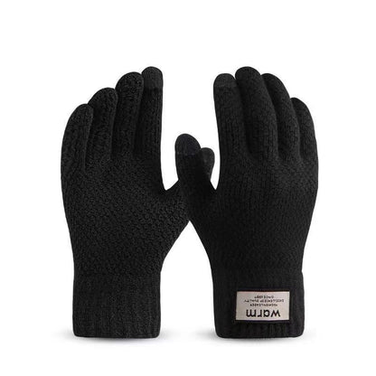 Men's Screen Knitted Couple Fleece-lined Thickened Riding Gloves