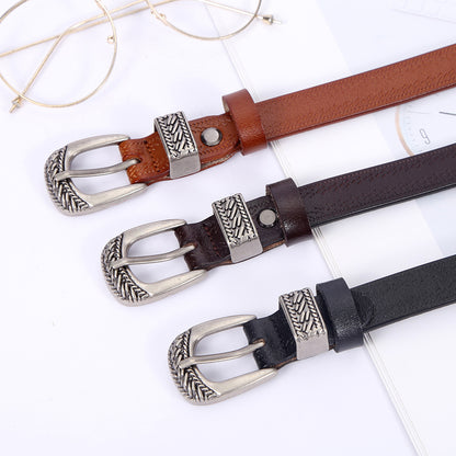 Women's Pattern Design Thin Simple Sier Buckle Belts