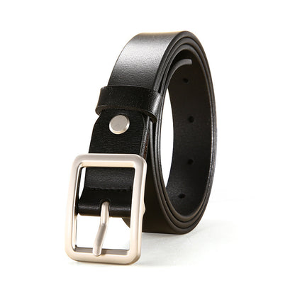 Women's & Men's Thin Narrow Black Versatile Decorative Width Jeans Genuine Leather Belts