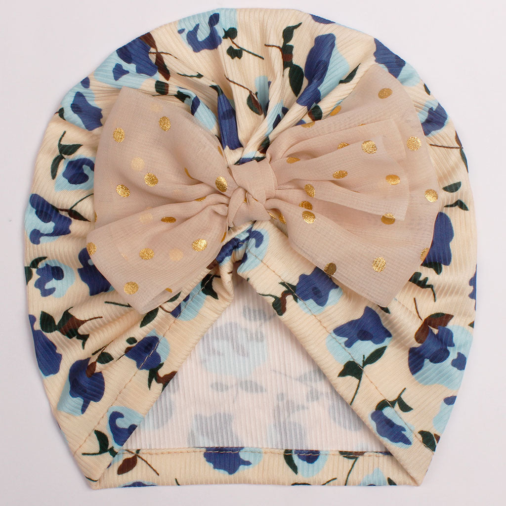 Children's Thread Beanie Printed Bow Knotted Hat Kids' Headwear