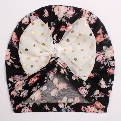 Children's Printed Hat Bowknot Bag Infant Thin Kids' Headwear