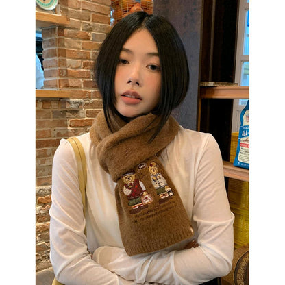 Women's Embroidered Preppy Style Bear Knitted For Scarfs