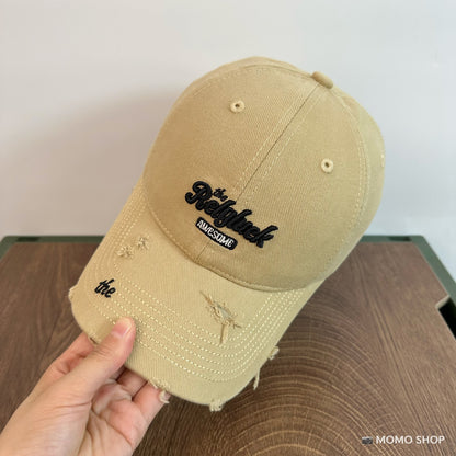 Women's Crown Baseball Ripped Brim Embroidered Korean Hats & Caps