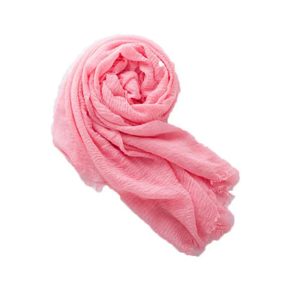 Women's Pleated Rayon Monochrome Natural Wrinkled Cotton Linen With Scarfs