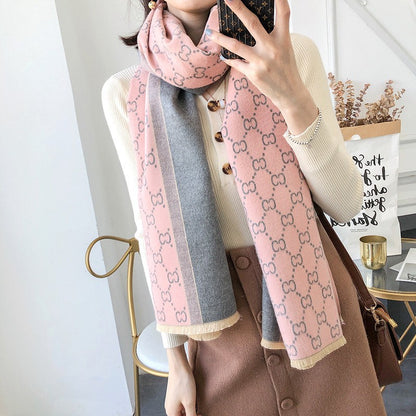 Women's Winter Color Matching Warm Letters Double-sided Thickened Scarfs