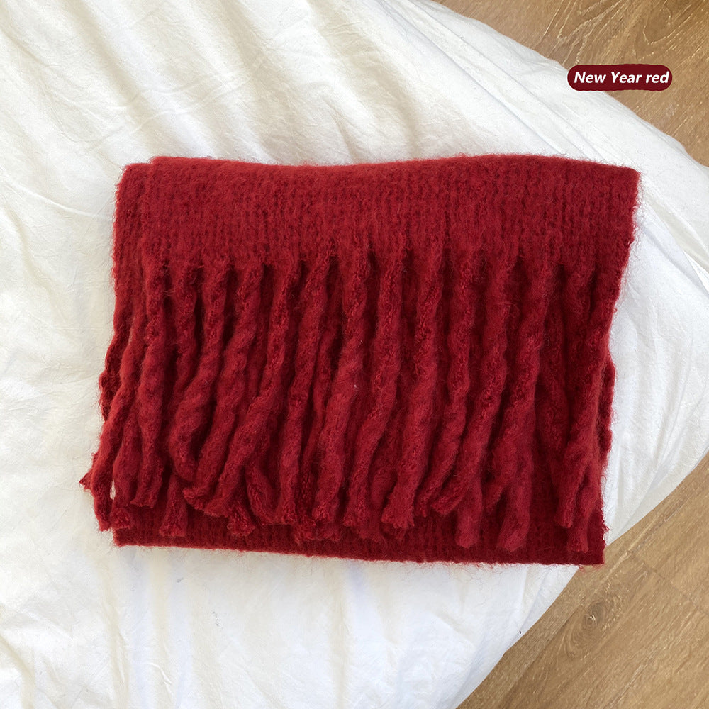 Women's & Men's Couple Thickened Solid Color Knitted Fringe Scarfs