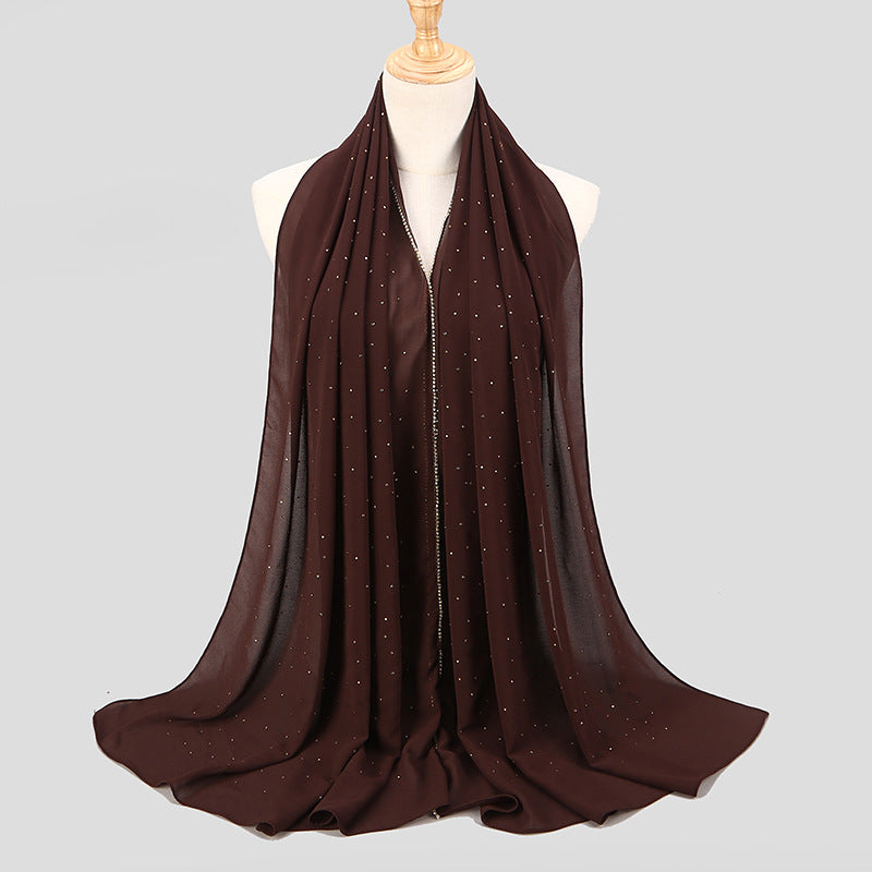 Women's Malaysia Indonesia Pearl Chiffon Diamond Long Scarfs