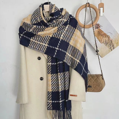 Winter Plaid Cashmere Warm Tassel Shawl Scarfs