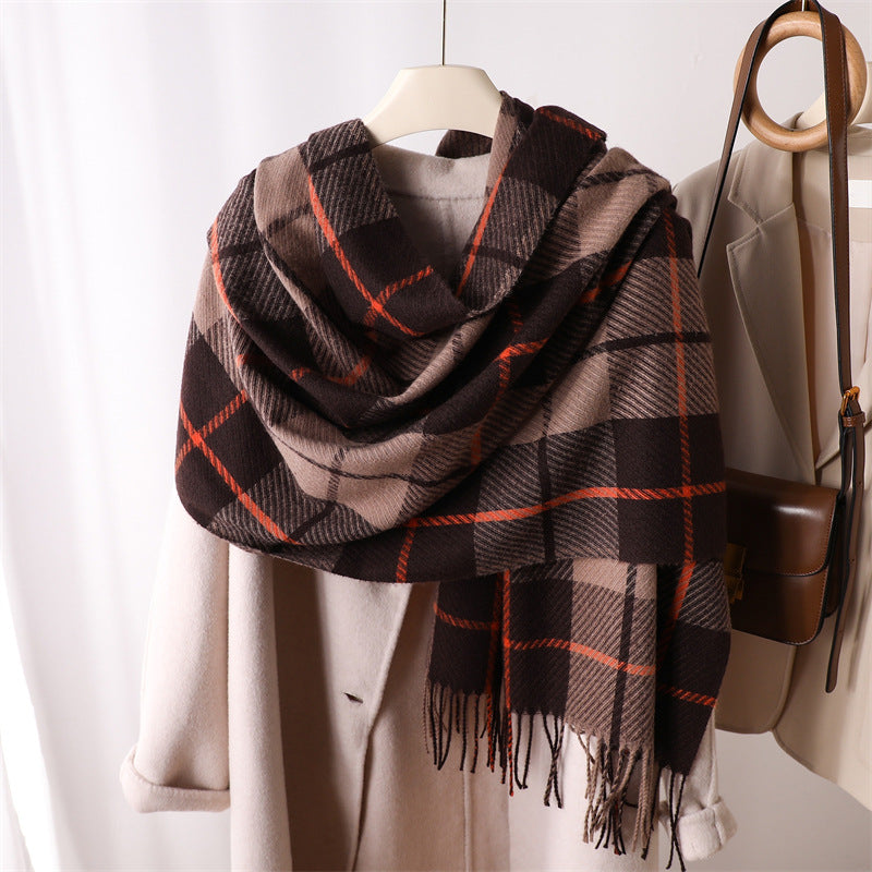 Women's Plaid Winter Shawl Warm Long Tassel Scarfs