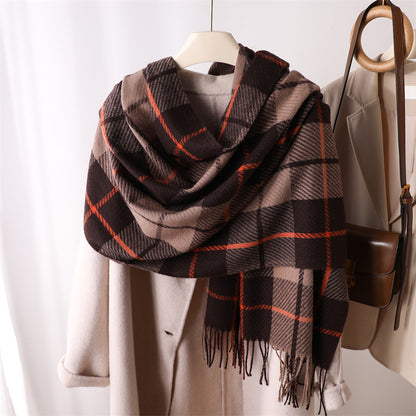 Women's Plaid Winter Shawl Warm Long Tassel Scarfs