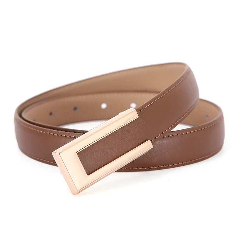 Women's Matte Fashion Dress Thin Genuine Leather Belts