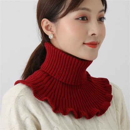 Women's Thermal Knitting Korean Pullover Detachable Collar Red Scarfs