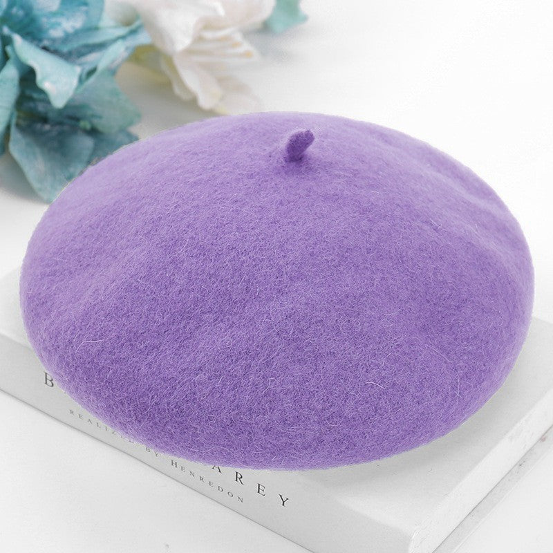 Mob Beret Woolen Solid Color Simple Adult Kids' Headwear