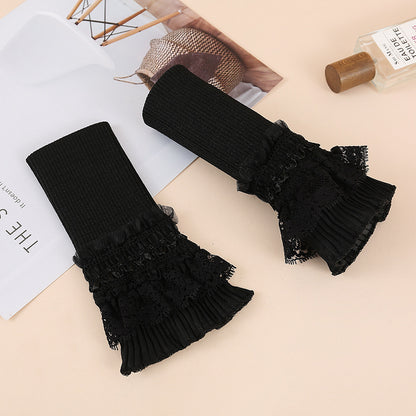 Lace Fake Elastic Pleated Half Turtleneck Scarfs